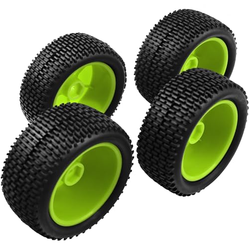 OD 88mm/3.46" Rubber Tire Front Rear Tyre & Plastic Wheel Rims 12mm Hex Hub Compatible with Redcat Tornado Shockwave HPI HSP Kyosho Losi 1/10 Scale Off Road Buggy (Green) - color: Green