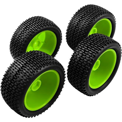 OD 88mm/3.46" Rubber Tire Front Rear Tyre & Plastic Wheel Rims 12mm Hex Hub Compatible with Redcat Tornado Shockwave HPI HSP Kyosho Losi 1/10 Scale Off Road Buggy (Green) - color: Green