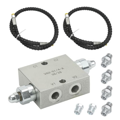 Mini Excavator Cushion Valve Kit | Compatible with Mini Excavator or Machine with 1/4" Hydraulic Hoses and M14 x 1.5 Threaded Ends - color: Silver 2