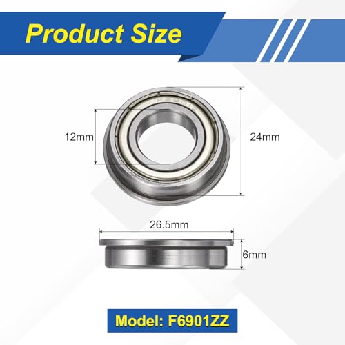 uxcell 5Pcs F6901ZZ Flanged Ball Bearings, 12 x 24 x 6mm Double Shielded Chrome Steel Deep Groove Bearing, ABEC5 - size: F6901ZZ 12 x 24 x 6mm