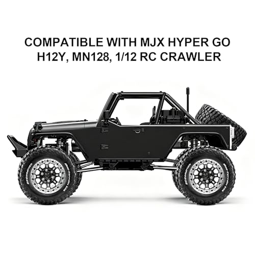 1.9" Beadlock Wheels and Tires (90mm/3.54in) for MJX Hyper Go H12Y, MN128, 1/12 RC Crawler, CNC Aluminum Wheels, Soft Rubber Tires with Foam Inserts, Installation Tool Included (Black) - color: Black