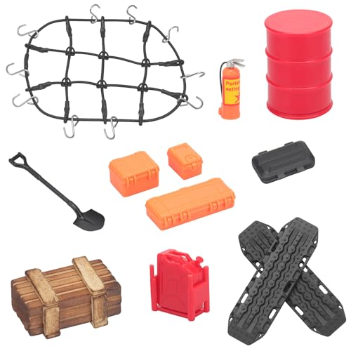 RC Crawler Accessories, daitoku 1/18 1/24 RC Crawler Car Roof Decoration Included Luggage Net Shovel Storage Box Recovery Board Wood Box for 1/18 TRX4M 1/24 Axial SCX24 - Style B (Black) - color: Black