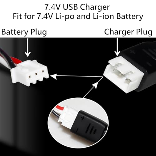 7.4V USB Charger Cable with XH-3P Plug 1.3A Fast Charging for Axial SCX10 SCX24 RC Car and Gel Splatter Blasters SRB400 for Universal 7.4V 2S Lipo Battery Airsoft