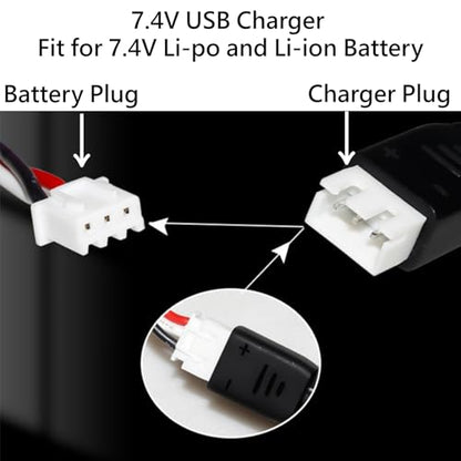 7.4V USB Charger Cable with XH-3P Plug 1.3A Fast Charging for Axial SCX10 SCX24 RC Car and Gel Splatter Blasters SRB400 for Universal 7.4V 2S Lipo Battery Airsoft