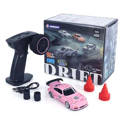 1/43 2.4G Radio Control Drift Car Racing Vehicles High Speed 15KM/H 4WD Mini Car Battery Lights RTR Gift Model for Ages 14+ - color: Light Pink