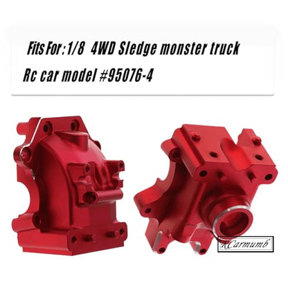 Gear Box Upgrades Part for 1/8 Sledge 4WD,Aluminum Front Rear Universal Gear Box Housing, RC Alloy Gearbox Hops up for Sledge Monster Truck RC Car #95076-4,Replace #9529, Red （1 Set - color: Red- Gear Box