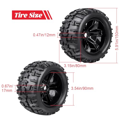 HobbyPark 3.8 Pre-Glued 1/8 Monster Truck Tires Wheels 17mm Hex for Arrma Kraton 6S Outcast Traxxas Widemaxx T-Maxx E-Revo 2.0 3.3 Summit HPI Savage Mounted with Foam Inserts, Set of 4