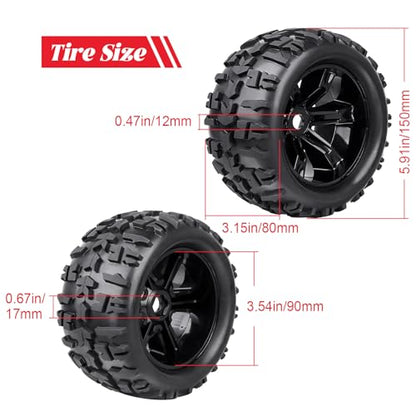 HobbyPark 3.8 Pre-Glued 1/8 Monster Truck Tires Wheels 17mm Hex for Arrma Kraton 6S Outcast Traxxas Widemaxx T-Maxx E-Revo 2.0 3.3 Summit HPI Savage Mounted with Foam Inserts, Set of 4