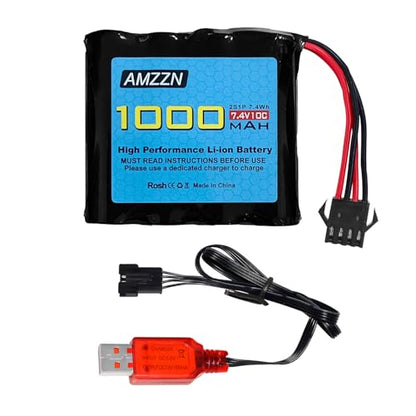 7.4V 1000mAh 2S Li-ion Battery with SM-4P Plug and USB Charging Cable for DE36W DE65 NO.1809 RC Toy Car, Off-Road Vehicle Climbing Drift Racing Battery
