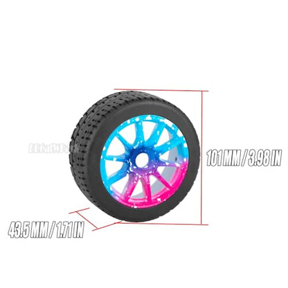 RC Highway Tires Wheel for 1/8 Typhon 6s BLX,1/7 Infraction 6S BLX/Limitless,RC Drift Off Road Buggy Rally Truck Wheels and Tires,4PCS RC High Speed Wheel Highway Rubber Tires,Blue Pink - color: Blue Pink - (4pcs High Speed Wheel)