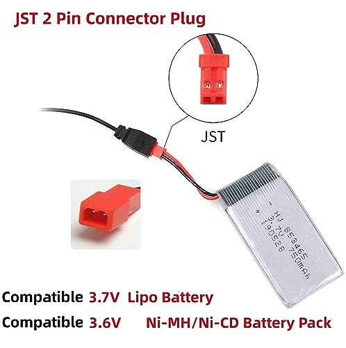 Universal Battery Charger Cable with JST Connector Plug for 3.7V 1S Lipo & 3.6V 3S Ni-MH/Ni-CD Battery Packs, Compatible with RC Car, Boat, Plane, Drone, Tank, Helicopter