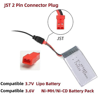 Universal Battery Charger Cable with JST Connector Plug for 3.7V 1S Lipo & 3.6V 3S Ni-MH/Ni-CD Battery Packs, Compatible with RC Car, Boat, Plane, Drone, Tank, Helicopter