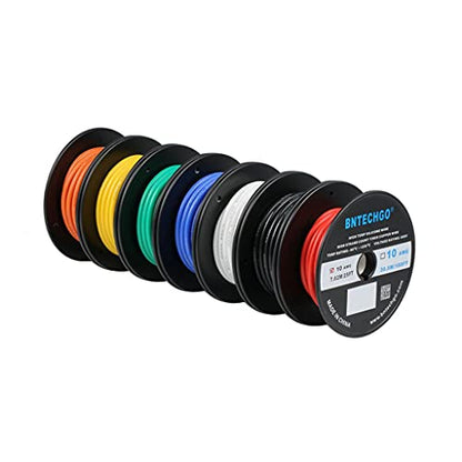 BNTECHGO 10 AWG Silicone Wire Kit 7 Color Each 25ft Stranded Tinned Copper | Flexible 10 Gauge Stranded Wire Silicone Rubber Insulation For RC Models, Drone, Robot, Battery, EV Charger, 3D Printer, DIY
