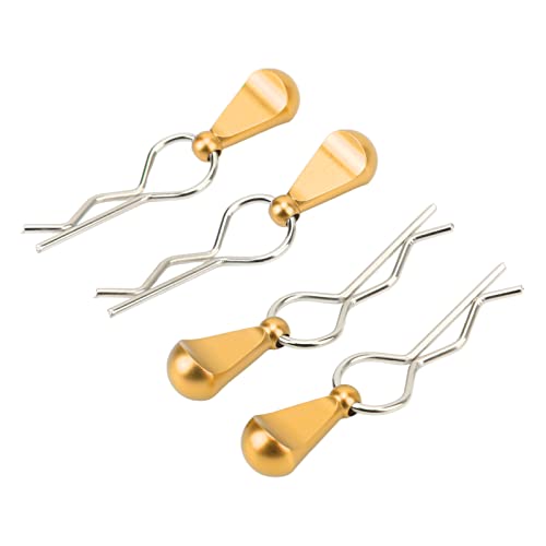 4Pcs Metal RC Car Body Clips with Pull Tabs for 1/8 1/10 Remote Control Car Upgrade Parts (Gold) - color: Gold