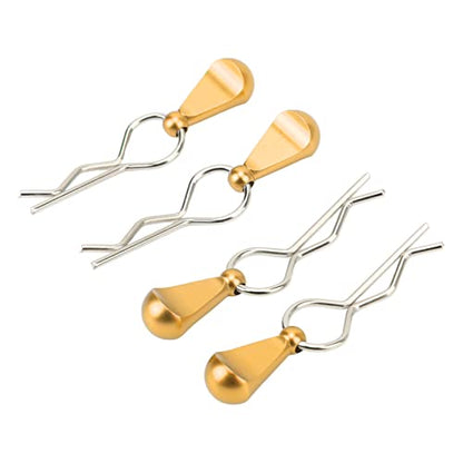 4Pcs Metal RC Car Body Clips with Pull Tabs for 1/8 1/10 Remote Control Car Upgrade Parts (Gold) - color: Gold