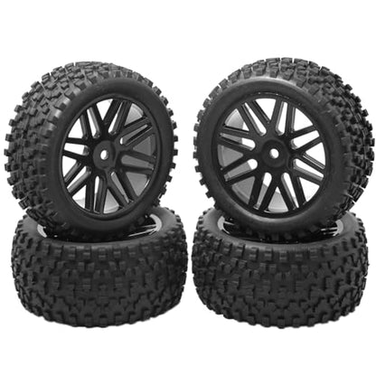 OD 88mm/3.46"12mm Hex Wheel Rims Rubber Tires with Sponge Replacement for 1/10 RC Off-Road Buggy Car,Black