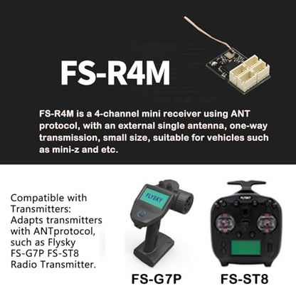 GoolRC Flysky FS-R4M Receiver, 2.4GHz 4CH Receiver ANT Protocol Single Antenna PWM Output Compatible with Flysky FS-G7P FS-ST8 Radio Transmitter for Mini Micro Cars