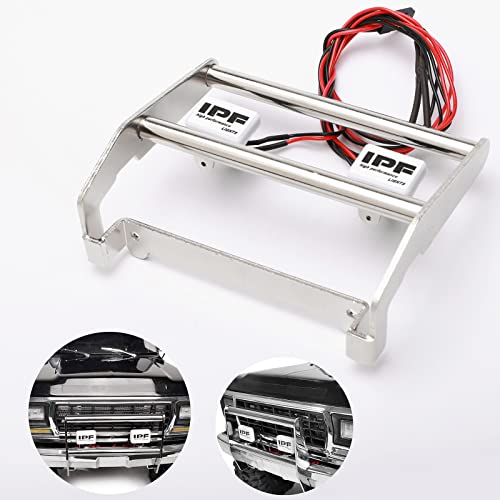 Silver RC Metal Front Bumper w/LED Lights for TRX-4 Ford Bronco 1/10 Trail Crawler Truck (Include CH3 Light Controller and Screwdriver)