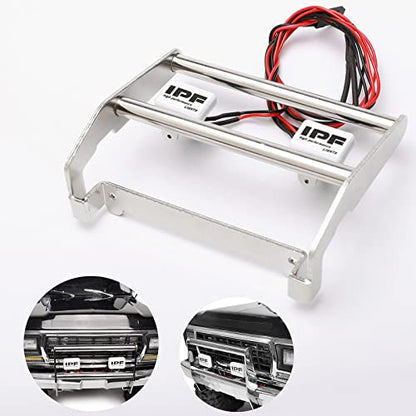 Silver RC Metal Front Bumper w/LED Lights for TRX-4 Ford Bronco 1/10 Trail Crawler Truck (Include CH3 Light Controller and Screwdriver)