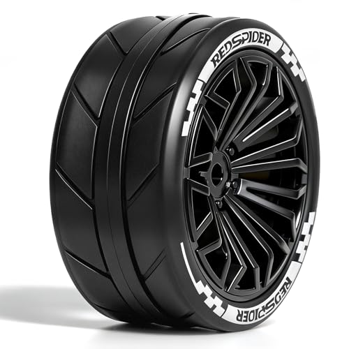 1/10 RC Car Tires and Wheels Set, On-Road Touring & Drift Tires with Foam Inserts, High Grip Rubber, 12mm Hex Compatible with Tamiya Traxxas HSP RC Cars (4 Pack) (Black) - color: Black
