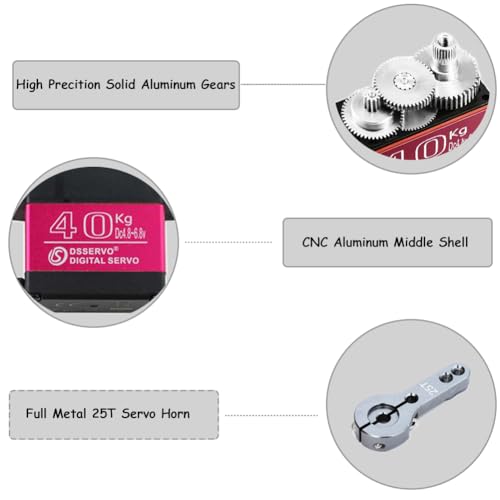 40KG Digital Servo High Speed Servo Motor 45 kg/cm Full Metal Gear Servo DS3240 for 1/8 1/10 1/12 Scale RC Boats and Cars (Control Angle 270°, Pack of 2) - style: 2PCS 40KG DS3240 - 270°