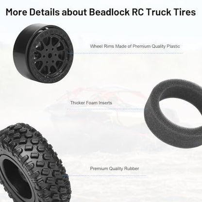 1/12 RC Rubber Tires, daitoku RC Car Tires and Wheels for 1/12 WPL B14 B24 C14 C24 MN D90 D91 D96 D99 - Style C (Black) - color: Black