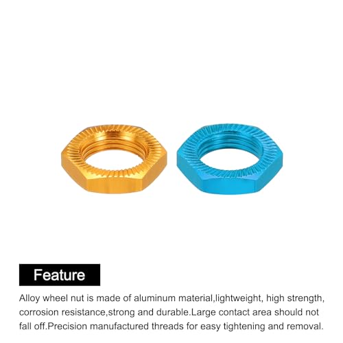 MECCANIXITY Aluminum 17mm RC Wheel Nut Thread M12x1.0mm Hex Wheel Nuts RC Wheel Nut for 1/8 RC Model Car Trucks Off Road Car Upgraded Parts Pack of 8(Blue & Gold) - color: Blue & Gold