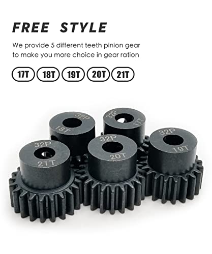 Raflot VICRAZZE 32p 5mm Pinion Gear Set 17T 18T 19T 20T 21T with 1/8 inch(3.175mm) Coupler and hex Key for 0.8 Metric Pitch RC Buggy Car Monster Truck