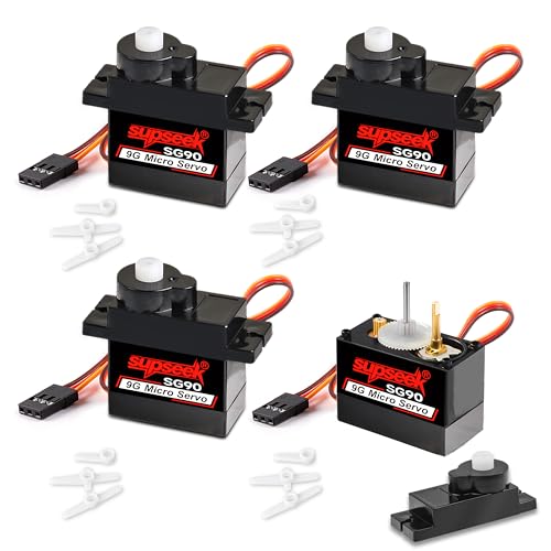 SG90 9g Micro Servo Motor, Metal Motor Gear & Shaft, 1.9kg·cm 0.08s/60° Mini Servos for Arduino, RC Airplane, Robot Arm, Car, Boat DIY Projects (4 Pcs) - size: 4