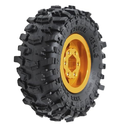 1.0"RC Aluminum Beadlock Wheel and Crawler Tires set OD 51mm (w/Foam Inserts Fit) 7mm Hex for 1/18 1/24 RC Crawler car Axial 90081 AX24 FCX24M FMS SCX24 R310