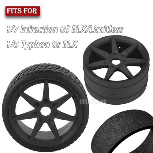 RC Highway Tires Wheel for 1/7 Infraction 6S BLX/Limitless,1/8 Typhon 6s BLX,7 Spokes Wheel Rim & Rubber Highway Tires RC Drift Tires,Black - color: Black - (4pcs Highway Tires)