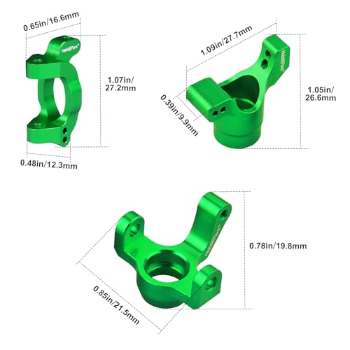 Hobbypark Aluminum Caster Blocks C-Hubs Steering Block Stub Axle Carriers Knuckles Set for Traxxas 1/18 LaTrax Teton Desert Prerunner Rally, Replace Parts 7532 7552X (Green) - color: Green