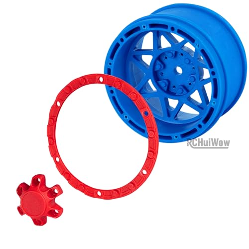 1/16 RC Wheels and Tires 4PCS, RCHuiWow 12mm Hex Plastic Rim Tires Set for 1/16 M-J-X16207-210,H-B-X16889-890,S-C-Y16101-106,Summit E-Revo Gorgon Grom,Mini Kraton 3S RC Truck Upgrades,Navy Blue&Red - color: Navy Blue&red(4pcs)