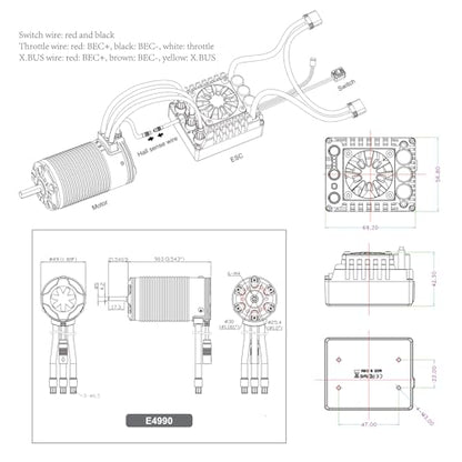 XC E4990 Motor & E6 Sensored Brushless ESC Combo for RC Car,3-8S Lipo,200A Continuous Current,Supprot APP Control,Applicable to:1/6 On-Road,Off-Road,Short Course,1/7 Monster(Heavy Load)