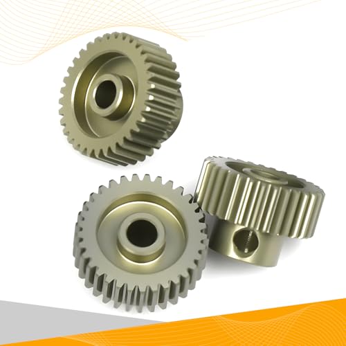 64P Pinion Gear 3.175mm Shaft 7075 Aluminum Alloy Motor Gears,0.6 Metric Pitch 33 34 35T with 1/8 Hole Pinion Gear Compatible with 1/10 Arrma HPI Kyosho Losi Axial Traxxas Tamiya RC Car - size: 33 34 35T