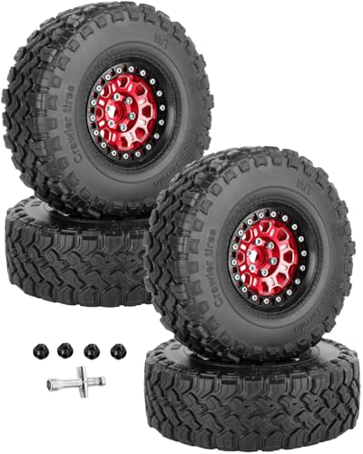 RC 1.9 Beadlock Tires 1.9 Wheels and Tires for 1/10 RC Crawler,TRX6 TRX4 AX103007 SCX10 90046 D90 Gen7 8 MST VS4-10,Aluminium Alloy 1.9 RC Wheel Rims & Rubber Tyre,Red - color: Red(4pcs)