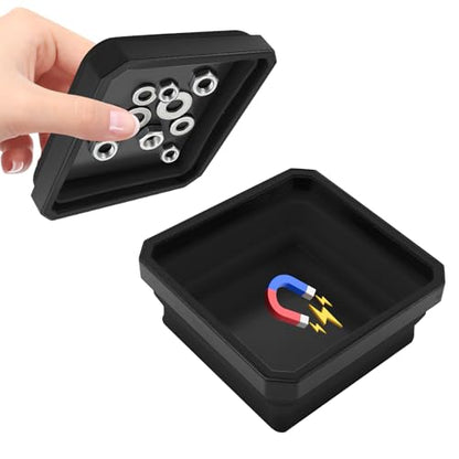 Collapsible Magnetic Parts Tray, 4.5 Inch Square Silicone Tray Holder with Double-Sided Magnetic Base, Foldable Tool Trays for Screw Bolts Nuts Pins Small Parts, Car Accessories (Black) - color: Black