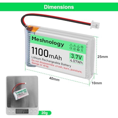 2PCS 3.7V 1100mAh Li Battery with USB Charger Cable 102540 1S LiPo Battery with Protection Board Insulated Rubber Tape and Micro JST 1.25 Plug for Arduino ESP32 Module Board Drone RC Car