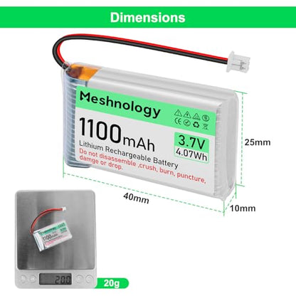 2PCS 3.7V 1100mAh Li Battery with USB Charger Cable 102540 1S LiPo Battery with Protection Board Insulated Rubber Tape and Micro JST 1.25 Plug for Arduino ESP32 Module Board Drone RC Car