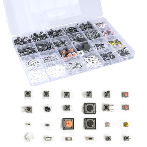 620 Pcs 24 Value Micro Momentary Tactile Switch Assortment Kit | Push Button Switch Set, Made of Plastic, Metal - style: 620 Pcs 24 Value