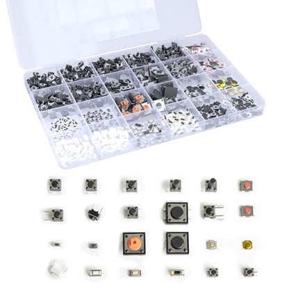 620 Pcs 24 Value Micro Momentary Tactile Switch Assortment Kit | Push Button Switch Set, Made of Plastic, Metal - style: 620 Pcs 24 Value