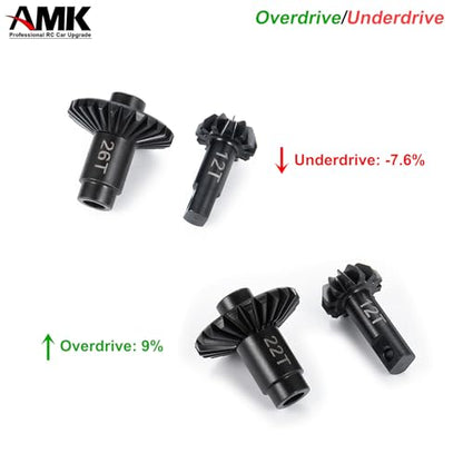AMK Steel TRX4M Bevel Gear, Differential 12T-26T Underdrive 12T-22T Overdrive Diff Gears Ring Pinion Set for 1/18 RC Crawler TRX4M Upgrades