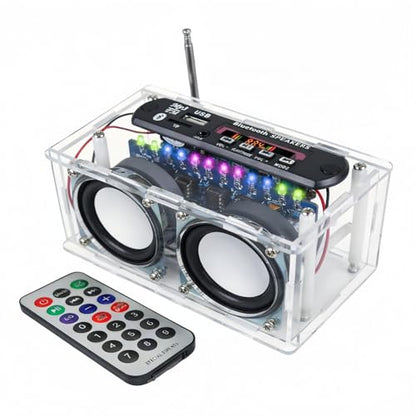 DIY Stereo Speaker Soldering Practice kit- BT,USB Player &FM Receiver- Complete Soldering Project kit with Components, PCB & Enclosure, Perfect for Electronics Enthusiasts & Beginners