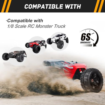 Preglued 17mm Hex RC Truck Tires and Wheels for 1/8 Scale Arrma Kraton Notorious 6s Traxxas Maxx Sledge E-Revo 2.0 Redcat Racing Kaiju HPI Savage Monster Truck Replacement
