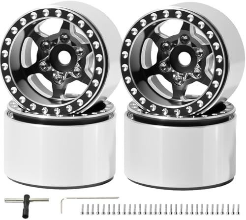 1.0 Beadlock Wheel Rim Set Aluminum Alloy RC Upgrade Part For Traxxas 1/18 TRX4M 1/24 Axial SCX24 FMS FCX24 Gladiator Bronco C10 JLU Deadbolt B17 RC Crawlers Upgrade Off-road(4Pcs/set) - color: Black