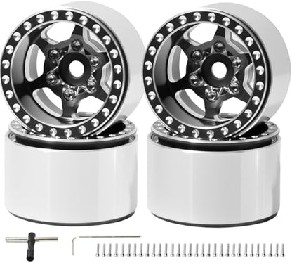 1.0 Beadlock Wheel Rim Set Aluminum Alloy RC Upgrade Part For Traxxas 1/18 TRX4M 1/24 Axial SCX24 FMS FCX24 Gladiator Bronco C10 JLU Deadbolt B17 RC Crawlers Upgrade Off-road(4Pcs/set) - color: Black