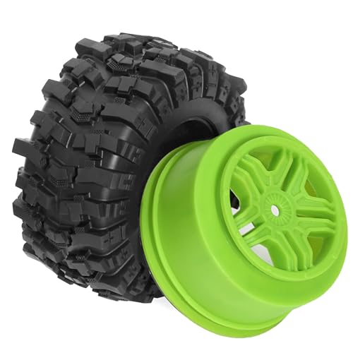 STMU 1/10 12mm Hex RC Wheels and Tires （4pcs） OD 4.45''for 1/10 RC Off-Road Car Traxxas TRX4 Slash Arrma Losi Tenacity Vkar 10sc Hpi RC Buggy Car (Green) - color: Green
