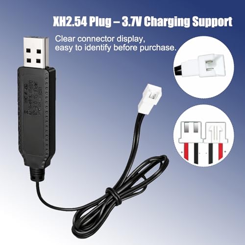 2-Pack USB RC Car Charger Cable XH2.54mm for 3.7V Battery Charging | Compatible with Remote Control RC Car Battery，XH2.54mm 2-pin female connector, for 3.7V lithium battery charging.