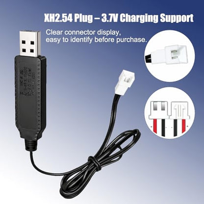 2-Pack USB RC Car Charger Cable XH2.54mm for 3.7V Battery Charging | Compatible with Remote Control RC Car Battery，XH2.54mm 2-pin female connector, for 3.7V lithium battery charging.