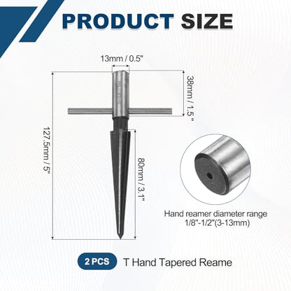 uxcell 2Pcs t Hand Tapered Reamer Tool, 1/8"-1/2" (3-13mm) & 3/16''-5/8'' (5-16mm) 6 Fluted Chamfer Reaming Tool Metal Taper Reamers for Woodworker Guitar Luthier Deburring Tools